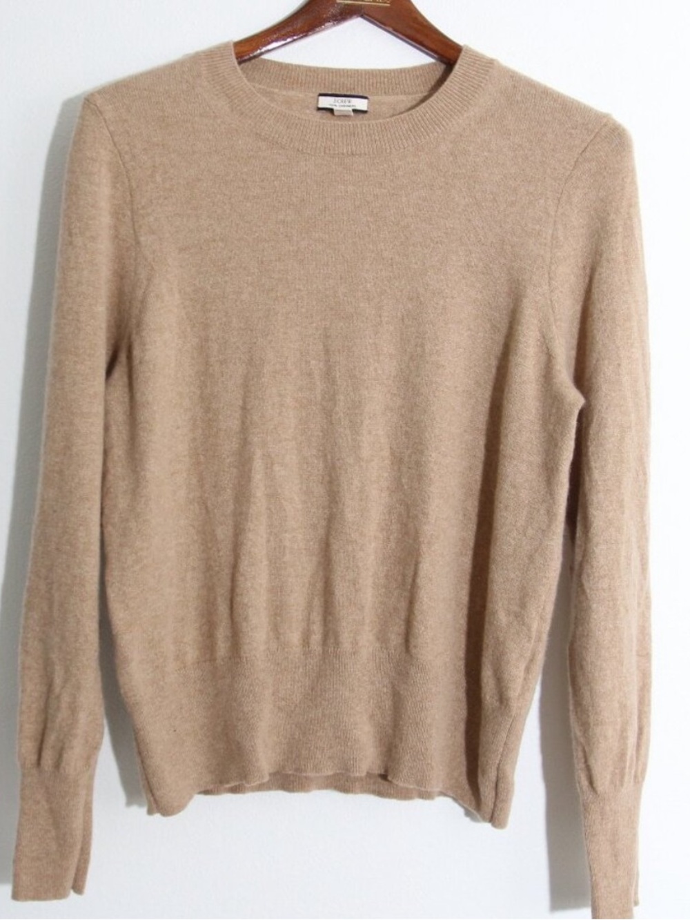 J Crew crew neck classic cashmere sweater tan camel M - Picture 5 of 9